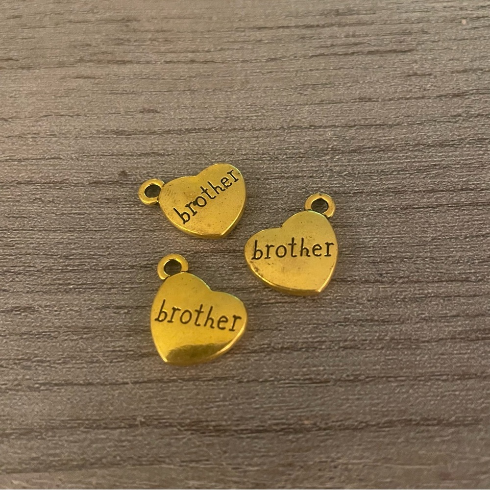 Set of 3 Antique Gold Brother Heart Charms